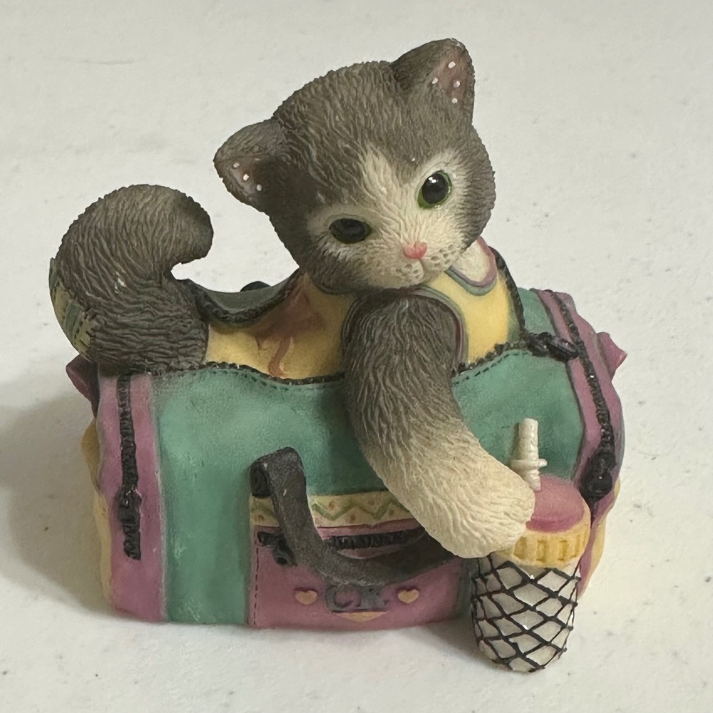 Enesco Calico Kittens Bagged Best Buddy in the World Gym Bag Cat Figurine‎ VTG
